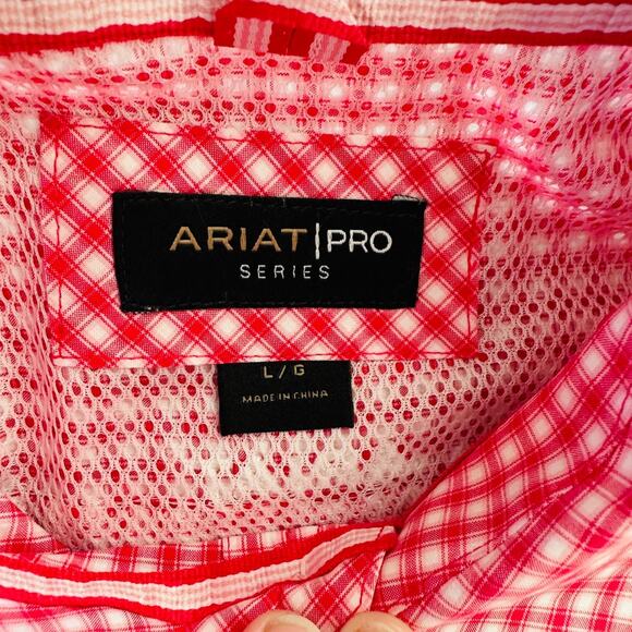 ariat pro series men’s large red white plaid button down long sleeve shirt - Picture 8 of 11